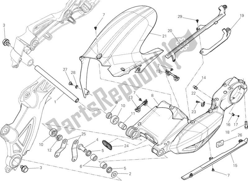 Alle onderdelen voor de Zwenkarm van de Ducati Diavel AMG USA 1200 2013